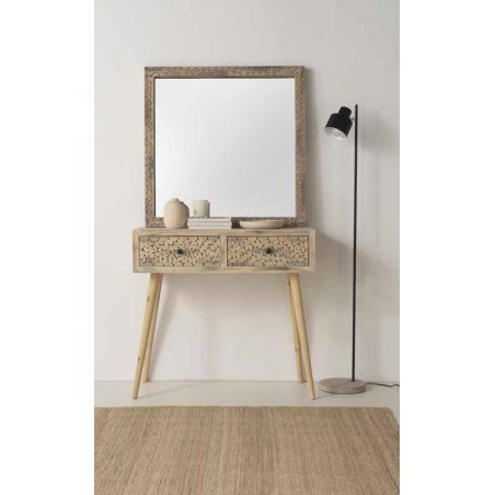 Espejo marco de madera álamo con pátina gris - 88x80cm