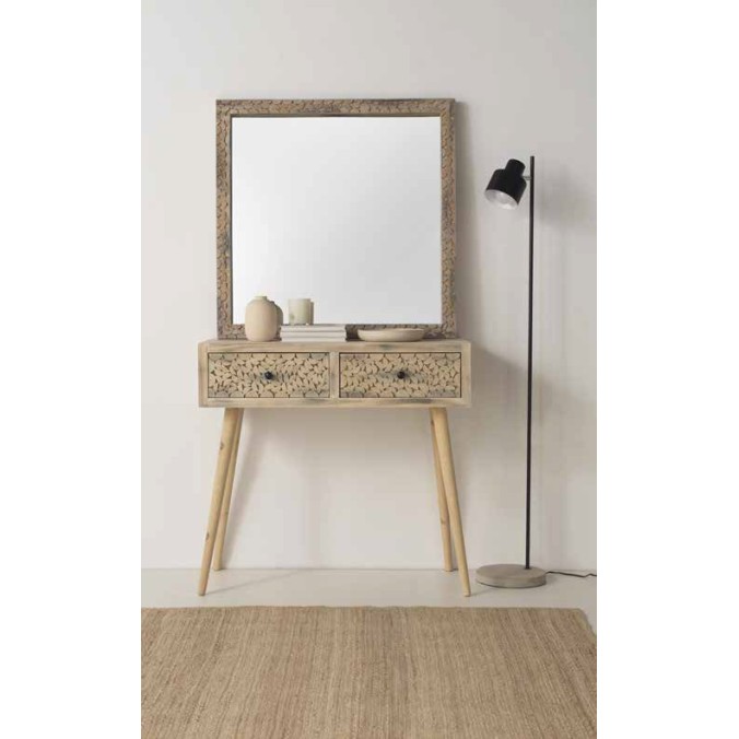 Consola estilo étnico madera álamo con pátina gris - 85x40x79h