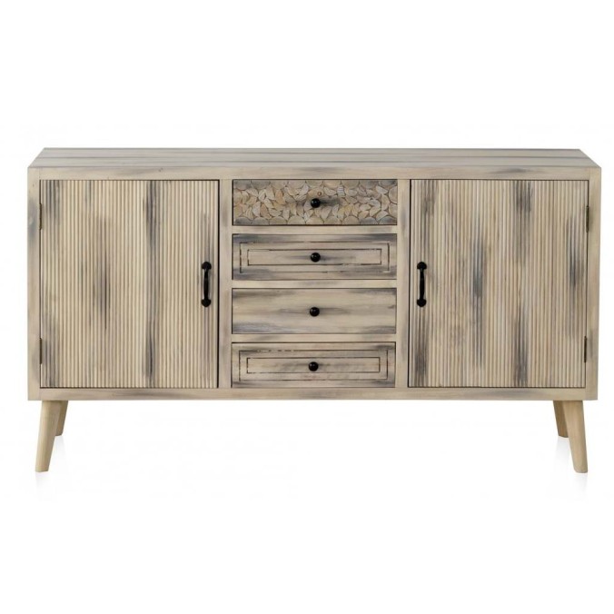 Aparador estilo étnico madera álamo con pátina gris - 140x40x76h