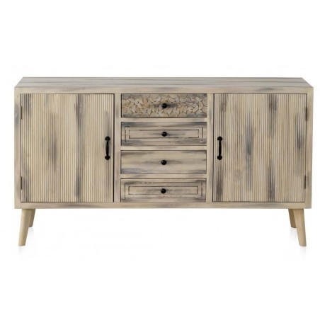 Aparador estilo étnico madera álamo con pátina gris - 140x40x76h