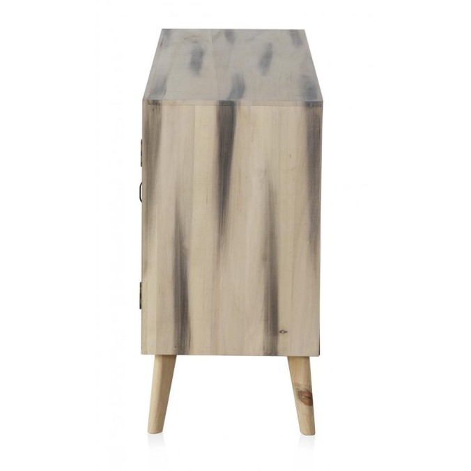Aparador estilo étnico madera álamo con pátina gris - 140x40x76h