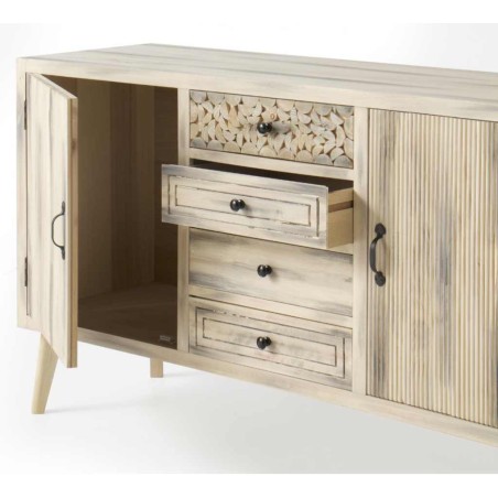 Aparador estilo étnico madera álamo con pátina gris - 140x40x76h