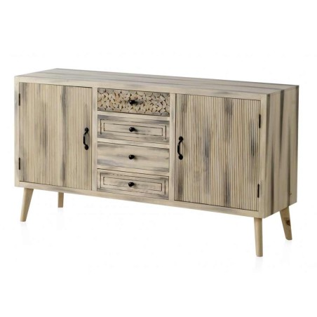 Aparador estilo étnico madera álamo con pátina gris - 140x40x76h