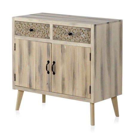 Aparador estilo étnico madera álamo con pátina gris - 85x40x80h