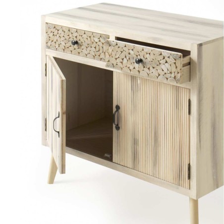 Aparador estilo étnico madera álamo con pátina gris - 85x40x80h