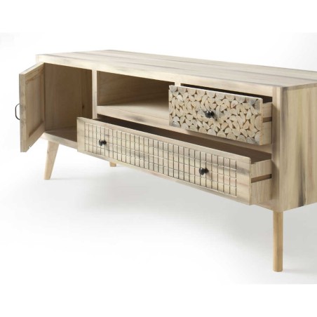 Mueble TV estilo étnico madera álamo con pátina gris - 140x40x55h