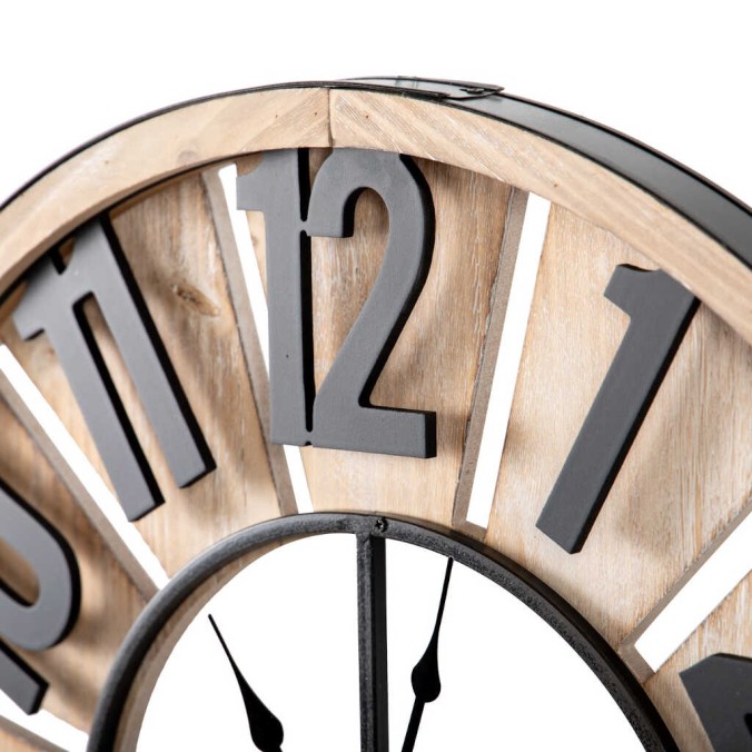 reloj pared mdf metal natural negro 60x4x60 cm