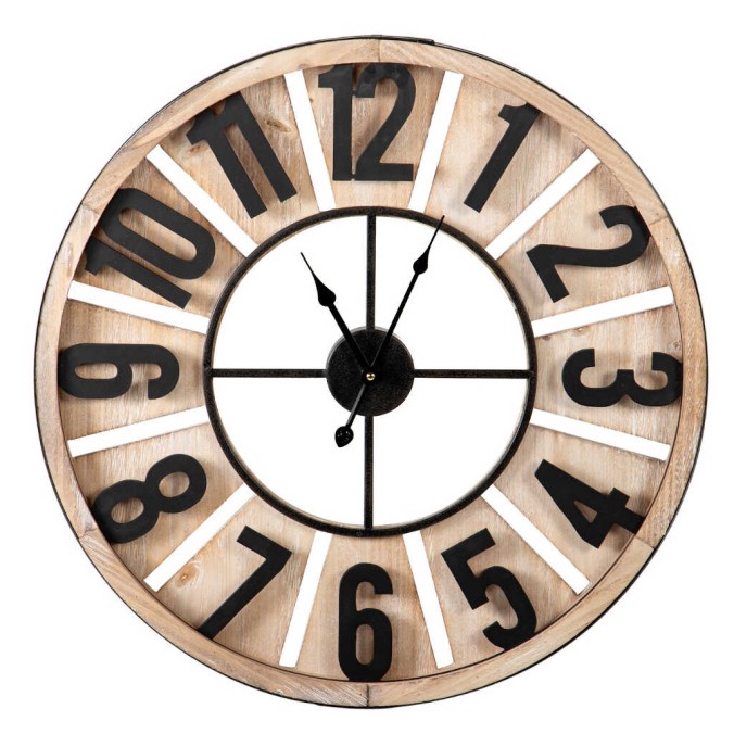 reloj pared mdf metal natural negro 60x4x60 cm