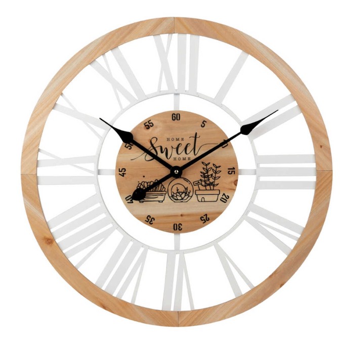 reloj pared metal madera 60x4x60 cm
