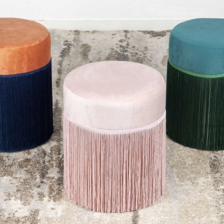 puff velvet con flecos 31x31x38 cm