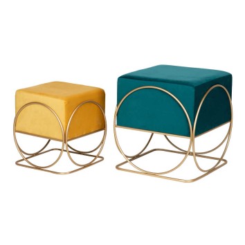 set 2 puffs velvet c/base metal 46x46x49/36x36x39