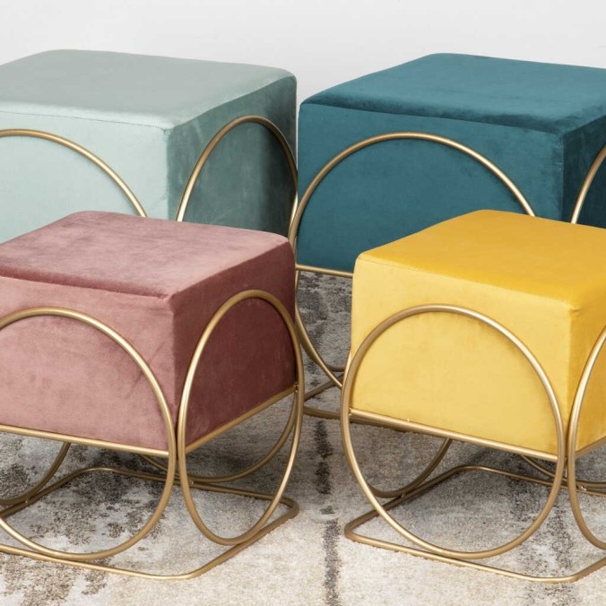 set 2 puffs velvet c/base metal 46x46x49/36x36x39 