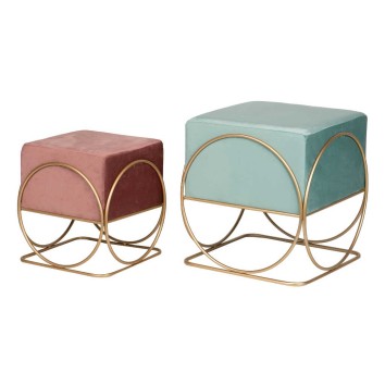 set 2 puffs velvet c/base metal 46x46x49/36x36x39