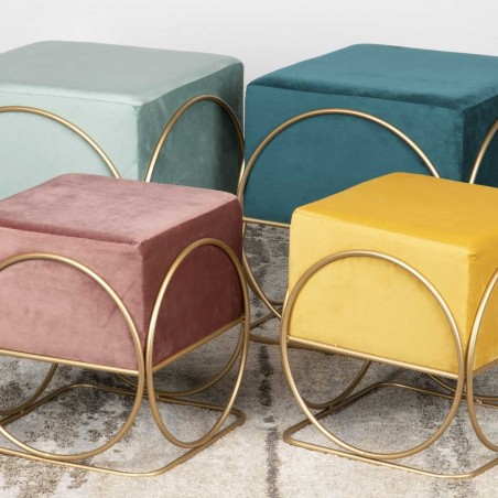 set 2 puffs velvet c/base metal 46x46x49/36x36x39 