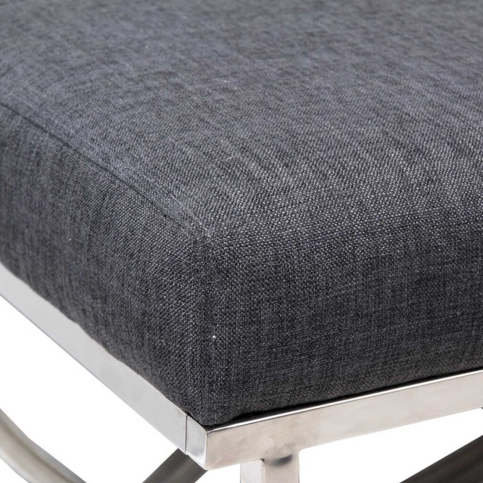 pie de cama inox. cromo y lino negro 142x46x46 cm
