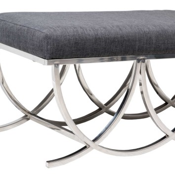 pie de cama inox. cromo y lino negro 142x46x46 cm 2