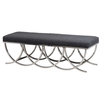 pie de cama inox. cromo y lino negro 142x46x46 cm