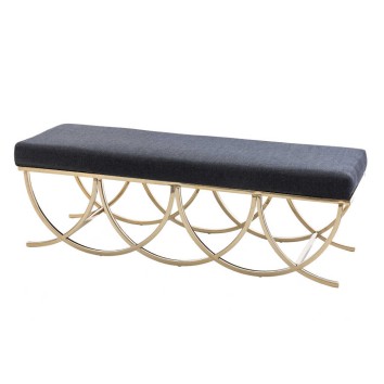 pie de cama inox. dorado y lino negro 142x46x46 cm
