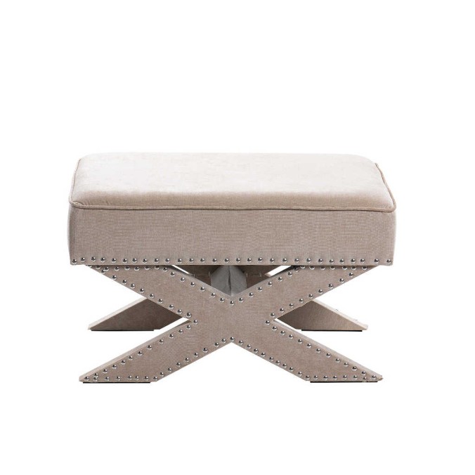 pie de cama velvet beige con tachuelas 62x42x37 cm pie de cama velvet beige con tachuelas 62x42x37 cm