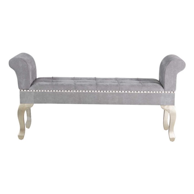 pie de cama velvet gris capitone  136x46x65 cm