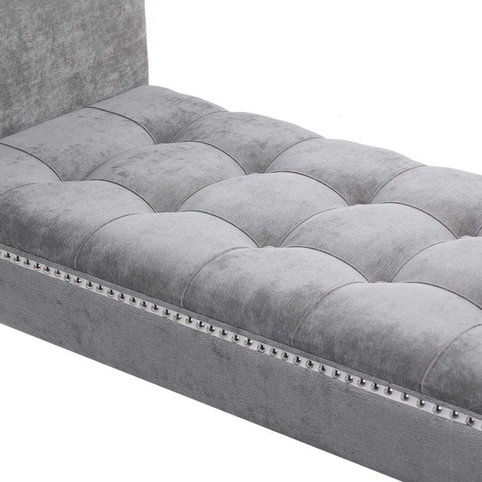 pie de cama velvet gris capitone  136x46x65 cm
