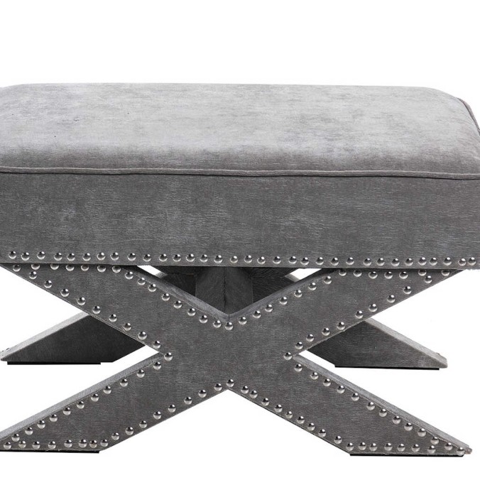 pie de cama velvet gris con tachuelas 62x42x37 cm pie de cama velvet gris con tachuelas 62x42x37 cm