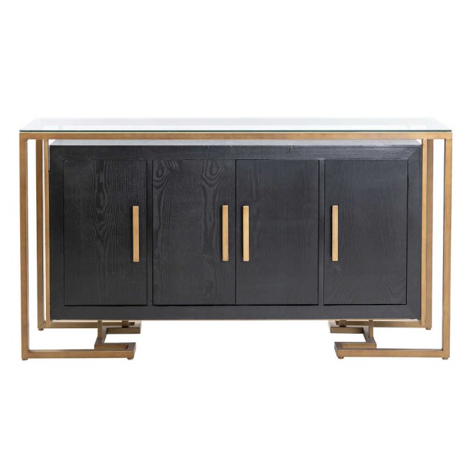 aparador negro-dorado tapa cristal 152x40x82 cm