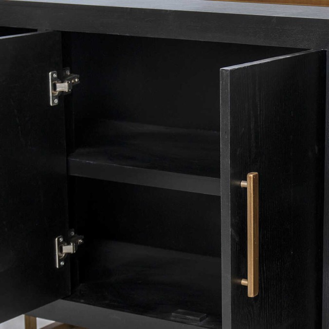 aparador negro-dorado tapa cristal 152x40x82 cm