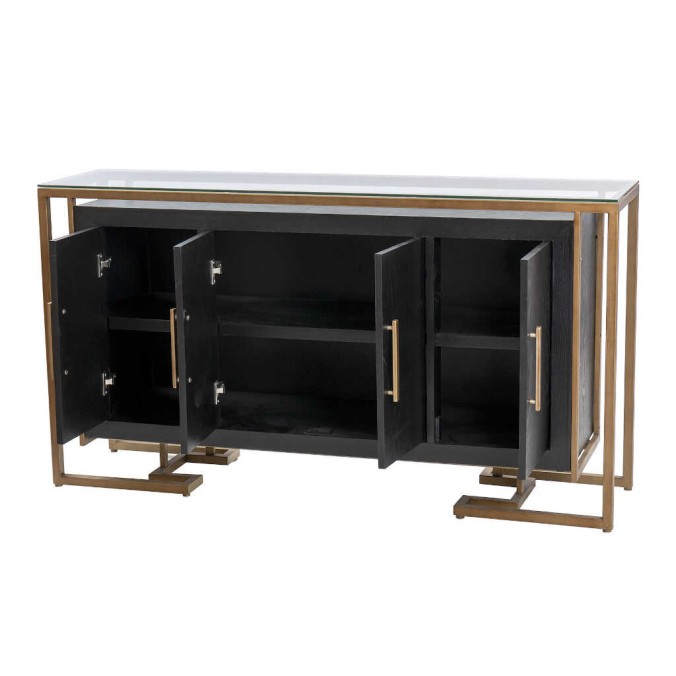 aparador negro-dorado tapa cristal 152x40x82 cm
