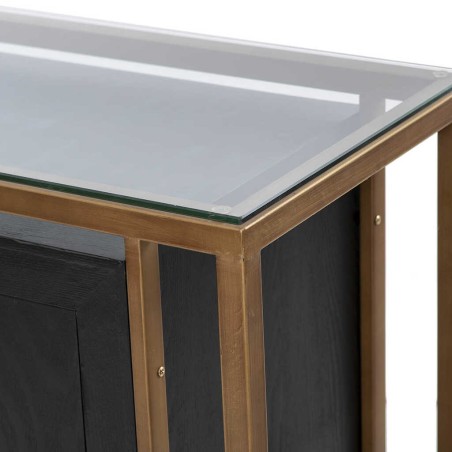 aparador negro-dorado tapa cristal 152x40x82 cm