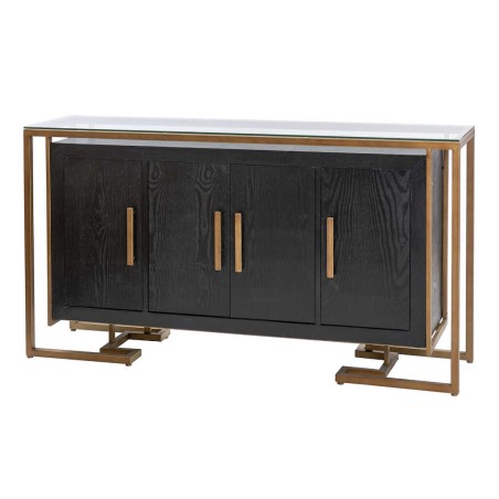 aparador negro-dorado tapa cristal 152x40x82 cm
