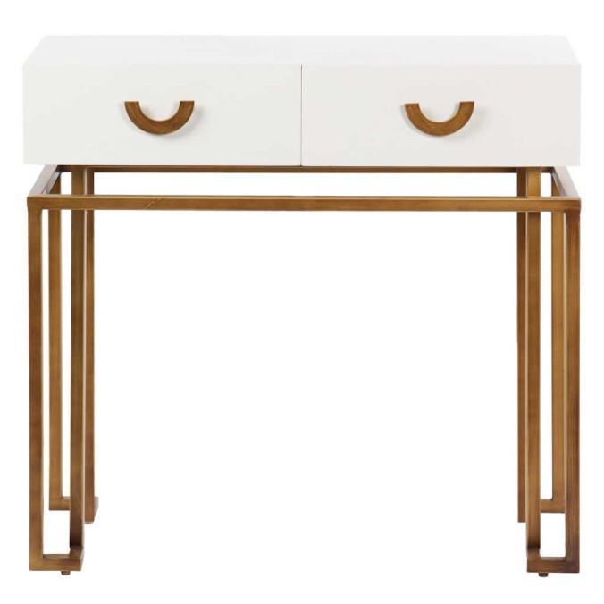 consola blanco-dorado madera-metal 80x35x77,3 cm