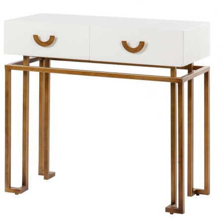 consola blanco-dorado madera-metal 80x35x77,3 cm