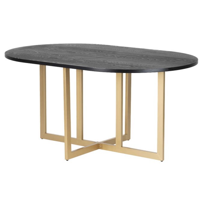 mesa comedor mdf metal negro dorado 160x100x75 cm