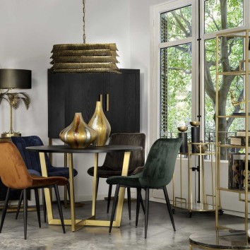 mesa comedor mdf metal negra dorada 110x110x75 cm  2