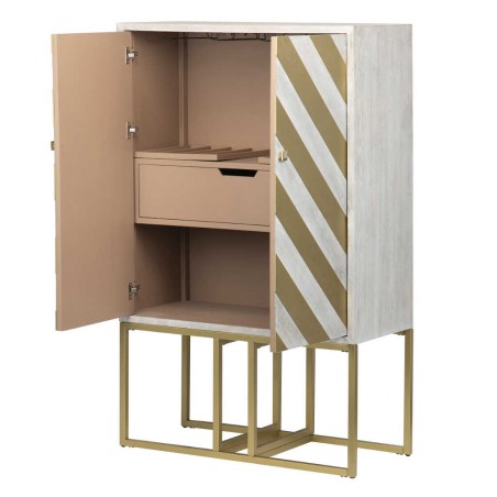 cabinet madera-metal blanco-dorado 100x45x160 cm