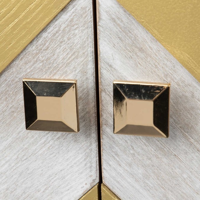 cabinet madera-metal blanco-dorado 100x45x160 cm