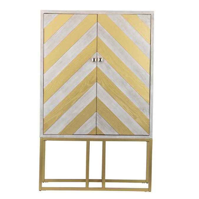 cabinet madera-metal blanco-dorado 100x45x160 cm