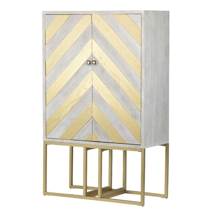 cabinet madera-metal blanco-dorado 100x45x160 cm