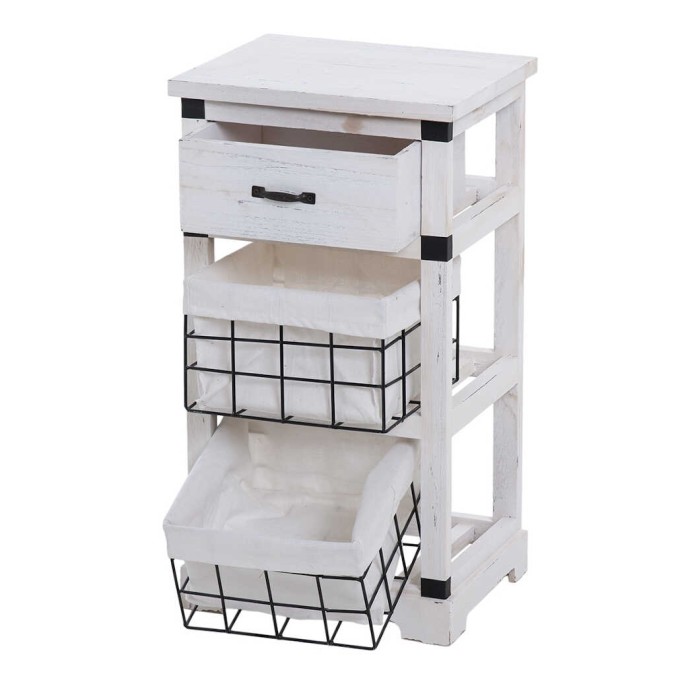 mesita madera / hierro 3 cajones 32x26x57 cm