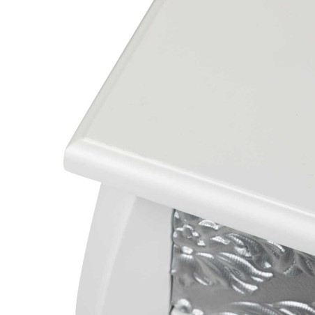 mesita madera blanca-plata tallada 45x35x70 cm