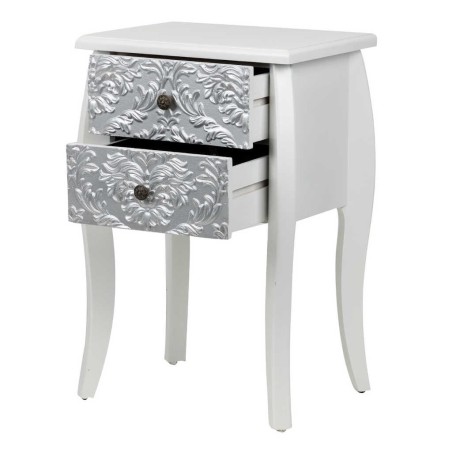 mesita madera blanca-plata tallada 45x35x70 cm