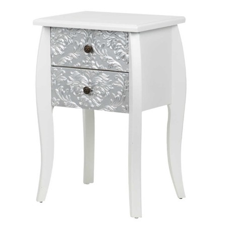 mesita madera blanca-plata tallada 45x35x70 cm