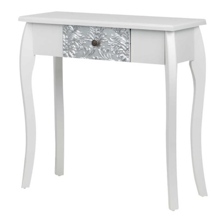 consola madera blanca-plata tallada 80x30x80 cm