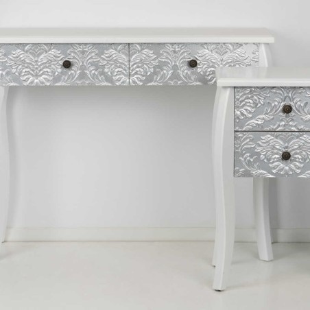 consola madera blanca-plata tallada 100x30x80 cm