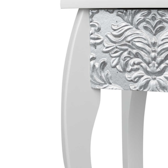 consola madera blanca-plata tallada 100x30x80 cm