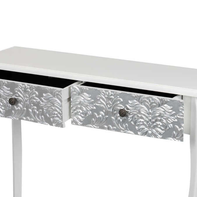 consola madera blanca-plata tallada 100x30x80 cm