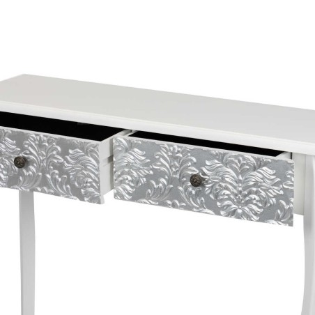 consola madera blanca-plata tallada 100x30x80 cm