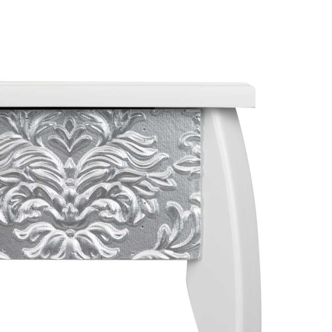 consola madera blanca-plata tallada 100x30x80 cm