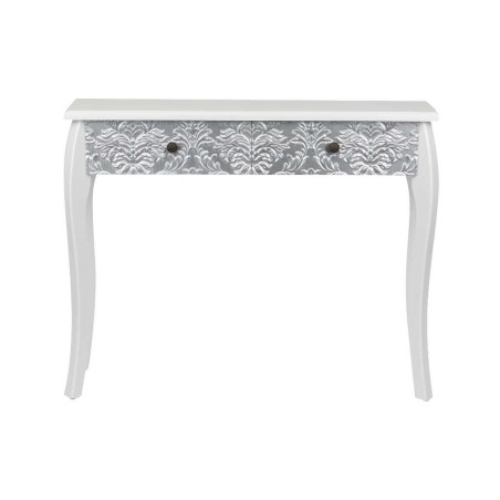 consola madera blanca-plata tallada 100x30x80 cm
